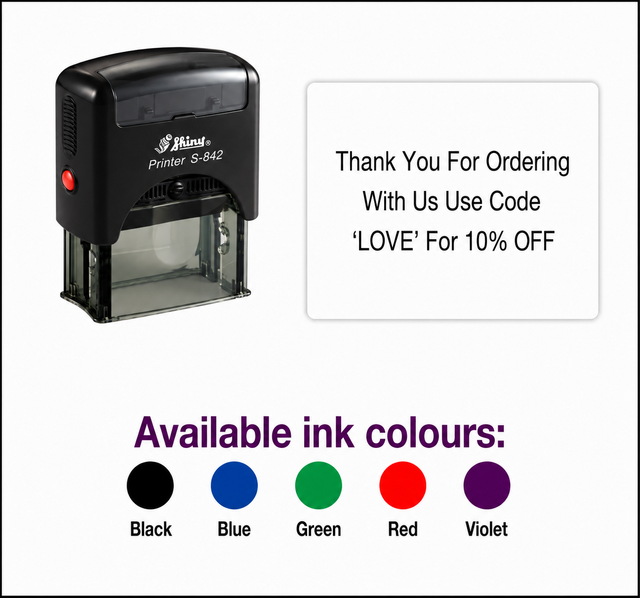 Shiny Printer S842 Stamp | 3 Line Text Rubber Stamp | 38 x 14mm