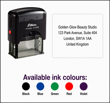 Shiny Printer S843 Stamp | 4 Line Text Rubber Stamp | 48 x 18mm