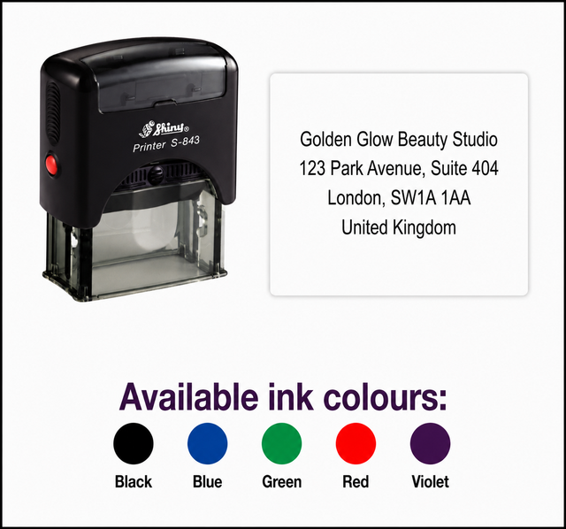 Shiny Printer S843 Stamp | 4 Line Text Rubber Stamp | 48 x 18mm