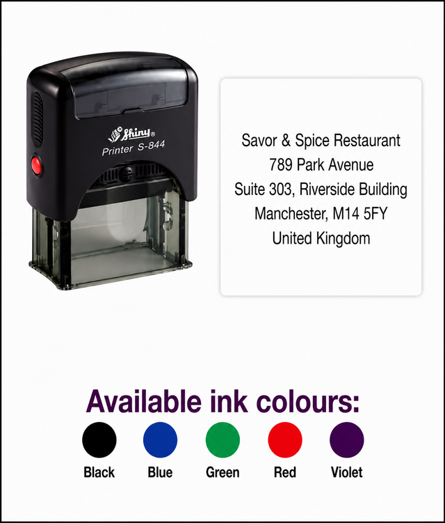 Custom 5 Line Text Rubber Stamp | Shiny Printer S844 Stamp Self-Inking Business Stamp