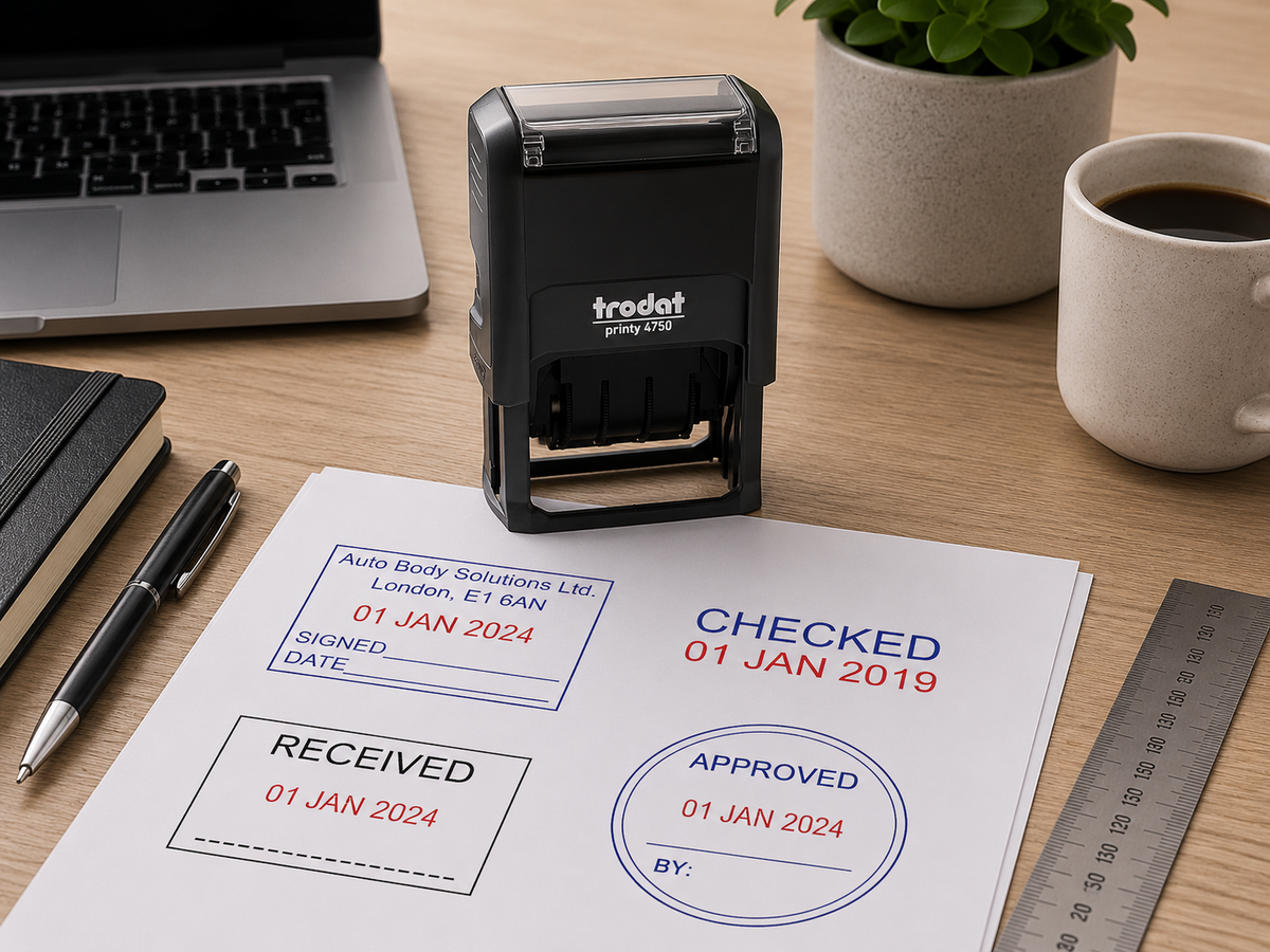 A personalised date stamp for office and record keeping