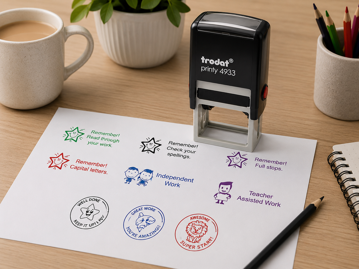 Personalised teacher stamps for classroom marking and rewards