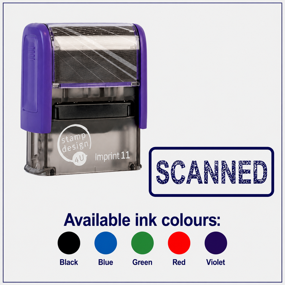 SD4U Imprint 11 SCANNED Word Stamp in 5 Ink Colours | 38 x 14mm