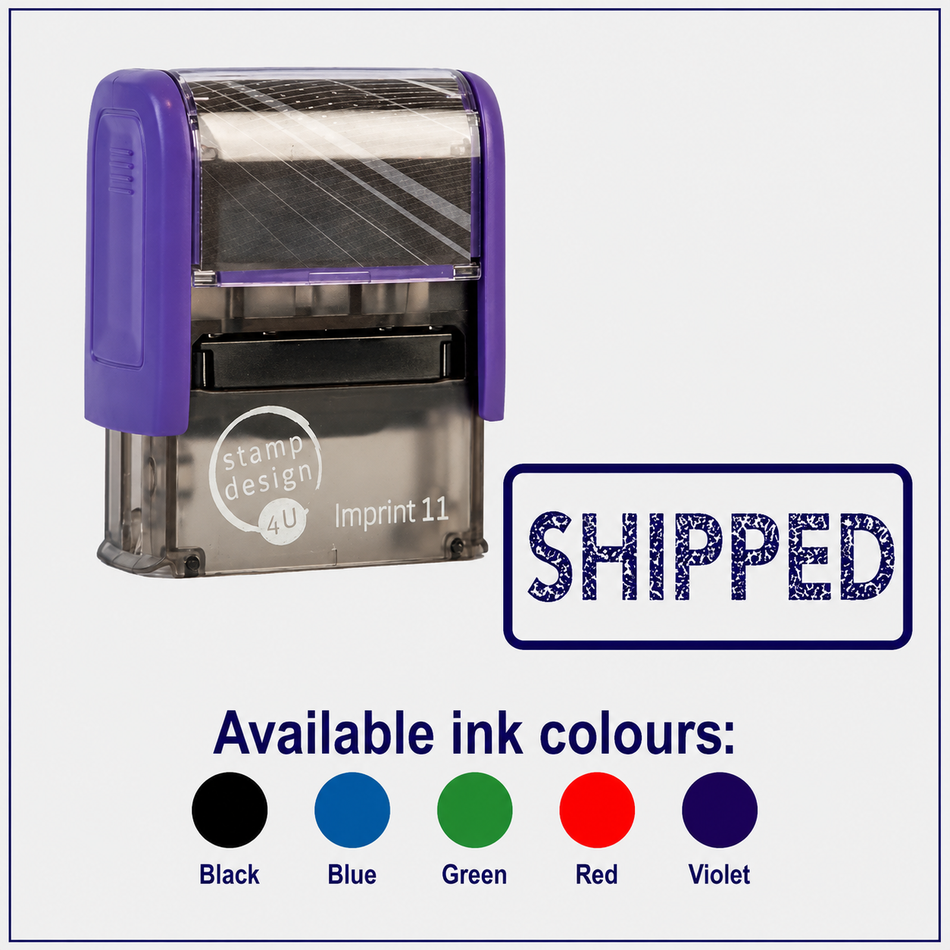 SD4U Imprint 11 SHIPPED Word Stamp in 5 Ink Colours | 38 x 14mm