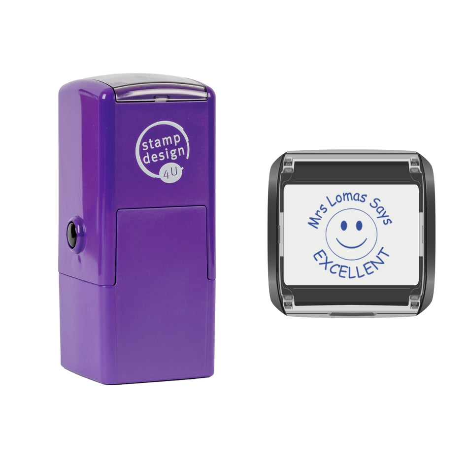 SD4U 4933 |  Smiley Face 2 Lines Personalised Teacher Stamp | 25 x 25mm