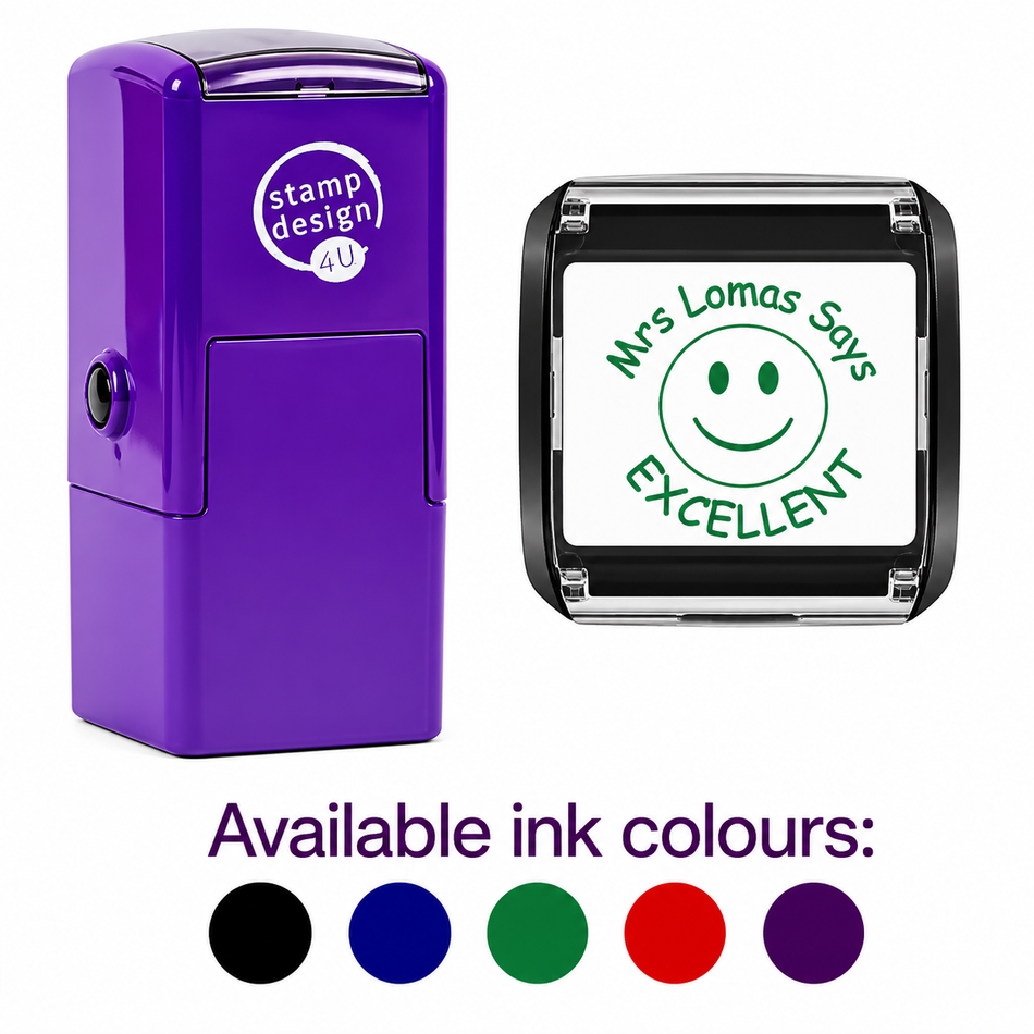 SD4U 4933 |  Smiley Face 2 Lines Personalised Teacher Stamp | 25 x 25mm