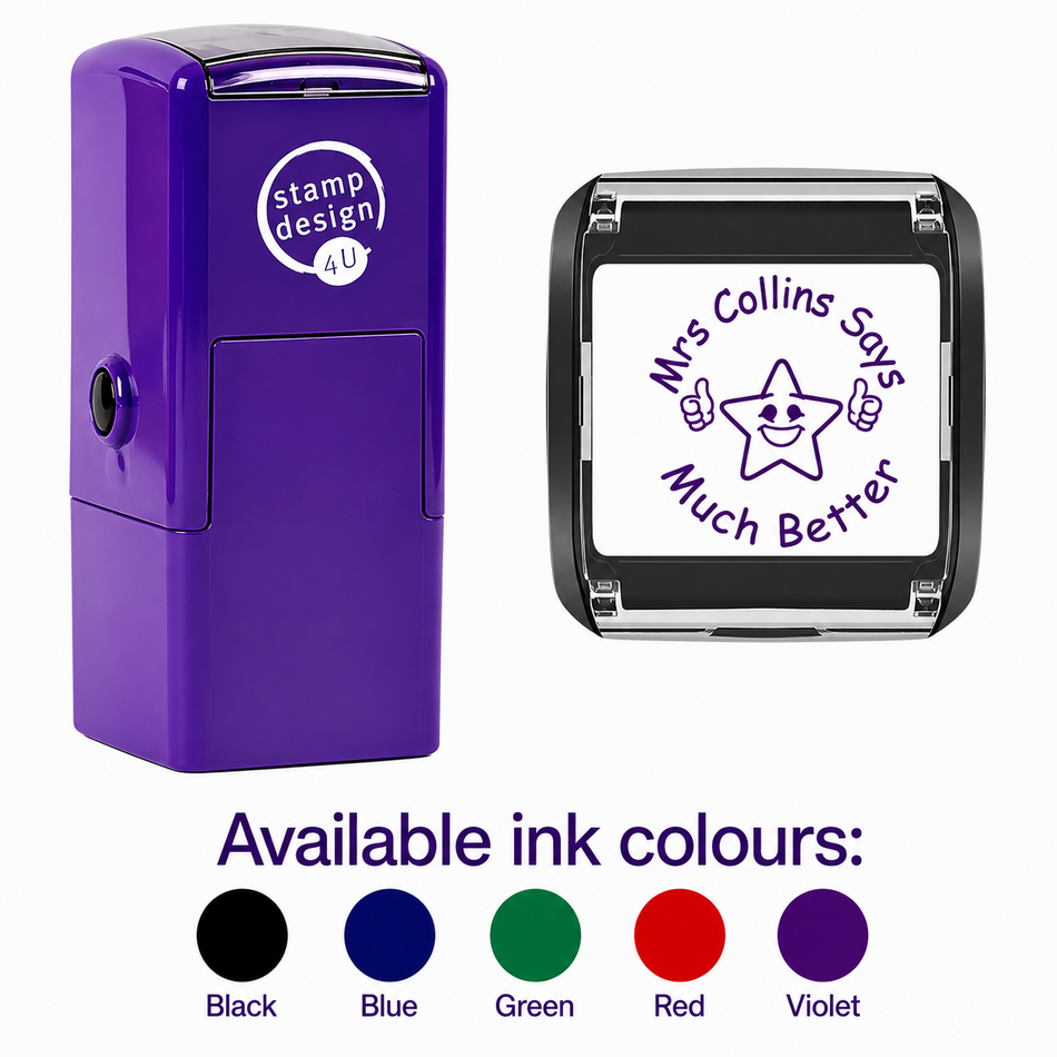 Personalised Teacher Stamp with Smiley Star | Custom Classroom Reward Stamp | Self Inking School Stamp 25 x 25mm