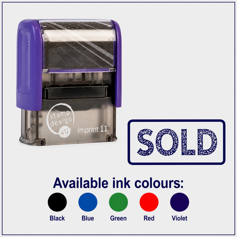 SD4U Imprint 11 SOLD Word Stamp in 5 Ink Colours | 38 x 14mm