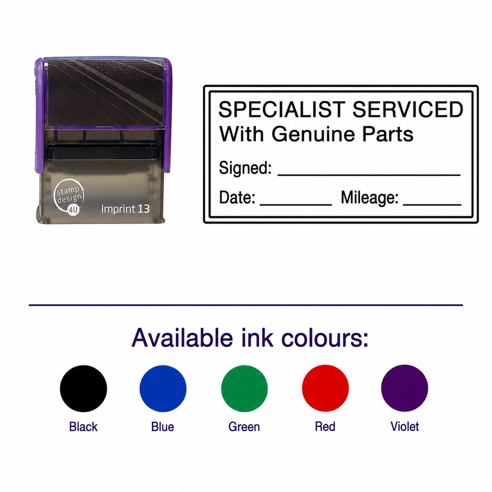 Specialist Serviced Motor Stamp | Vehicle Service Book Maintenance Stamp – Black