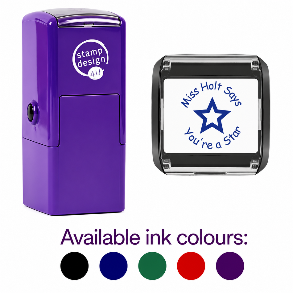 SD4U 4933 |  Star 2 Lines Personalised Teacher Stamp | 25 x 25mm