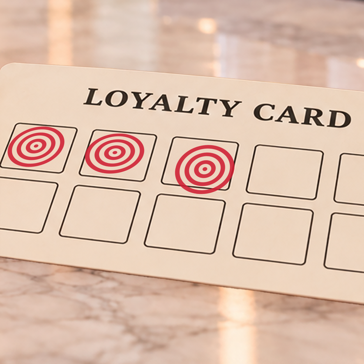 Close-up of red target impressions on an example loyalty card
