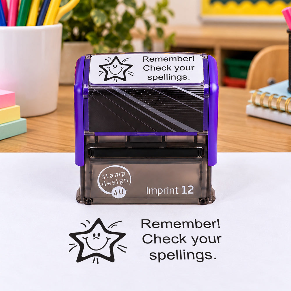 Check your Spellings Assessment Stamp | Self Inking Teacher Marking Stamp | Classroom Feedback Rubber Stamp