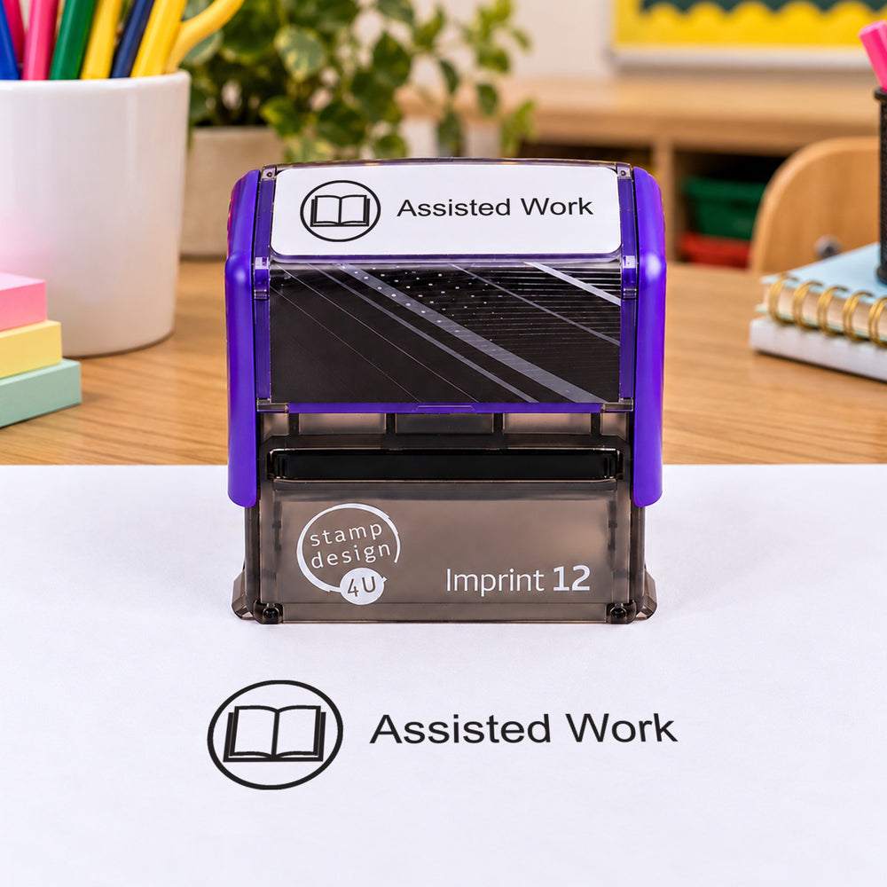 Assisted Work Assessment Stamp | Self Inking Teacher Marking Stamp | Classroom Feedback Rubber Stamp