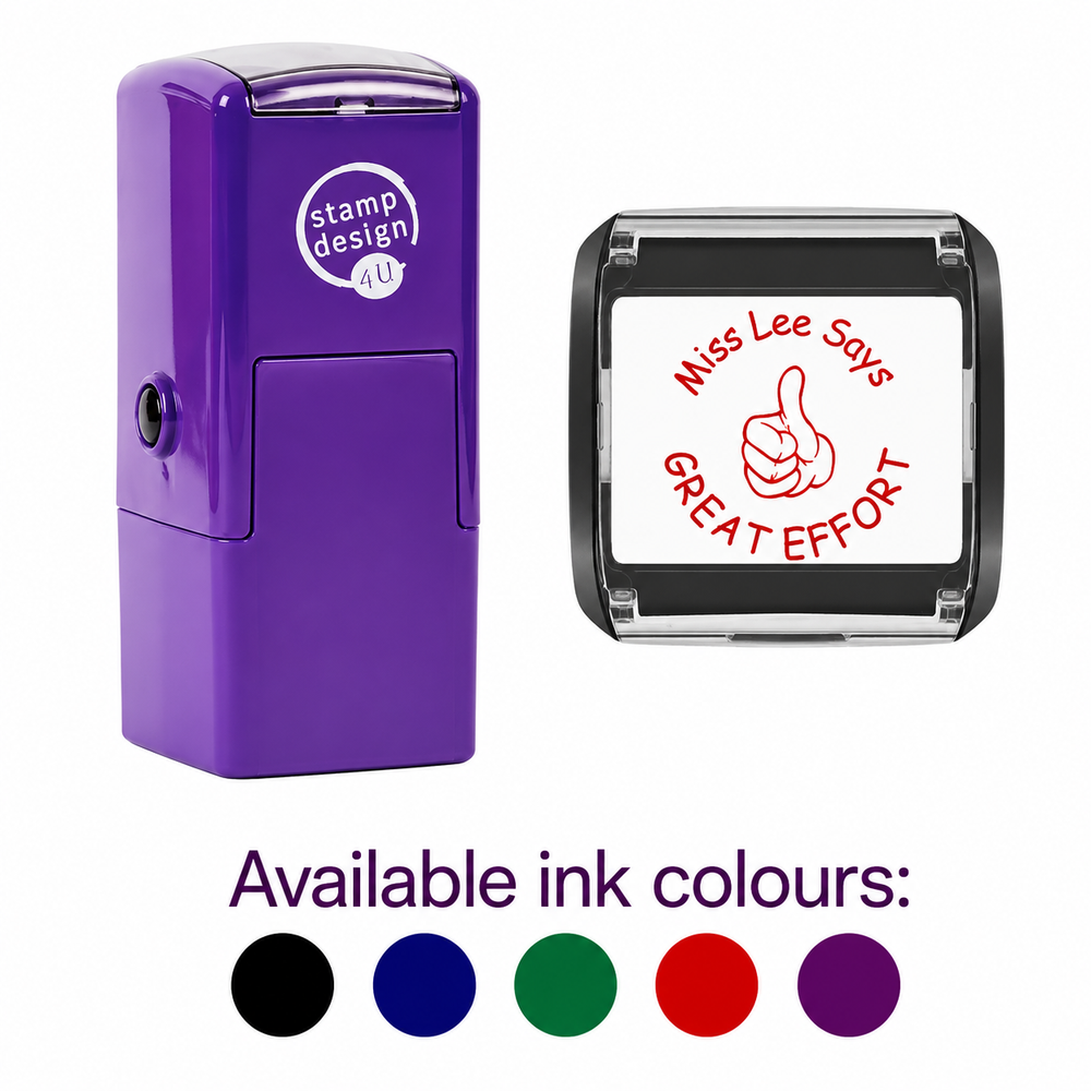 Personalised Teacher Stamp with Thumbs Up Icon | Custom Name Classroom Stamp | Self Inking School Stamp 25 x 25mm