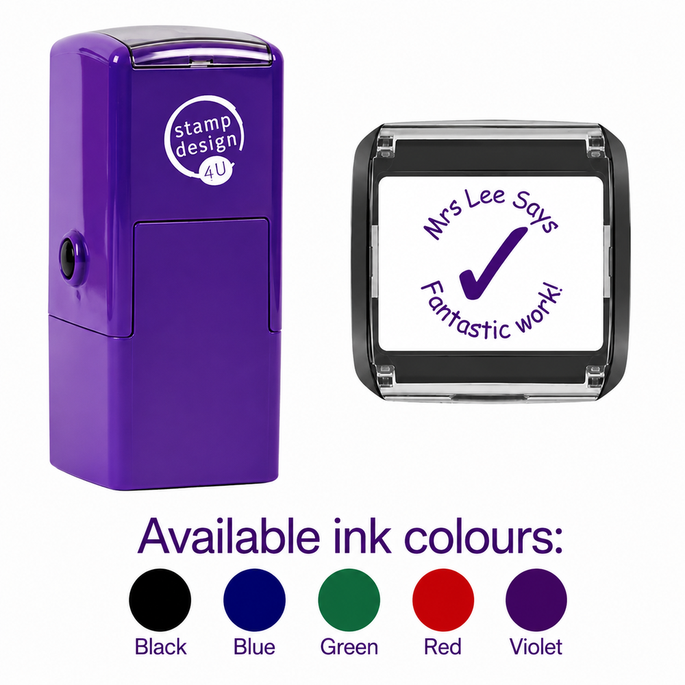 Personalised Tick Teacher Stamp | Classroom Marking & Feedback Stamp | Self Inking School Stamp 25 x 25mm
