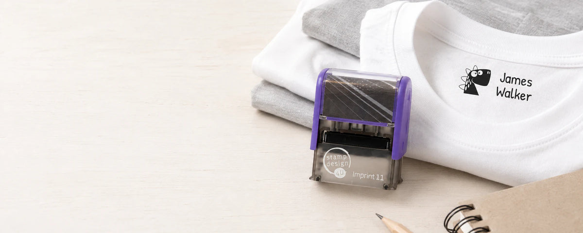 Personalised clothing marker stamp with genuine dinosaur name-imprint example