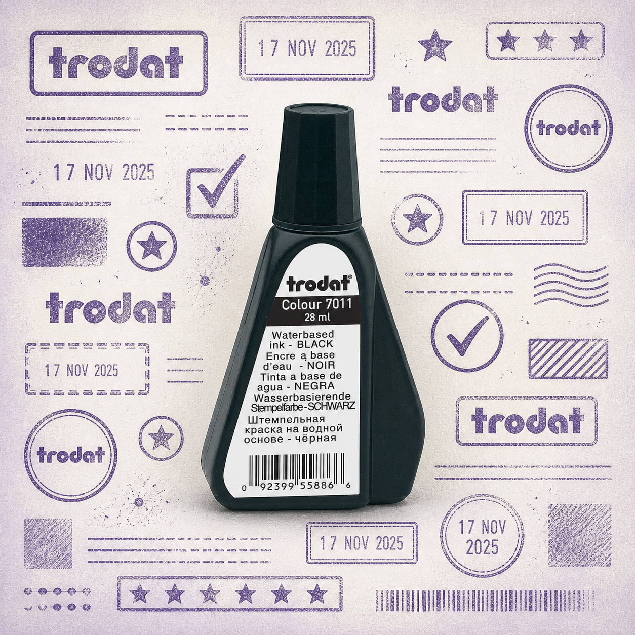 Stamp Ink — one relevant stamp with many purple impressions