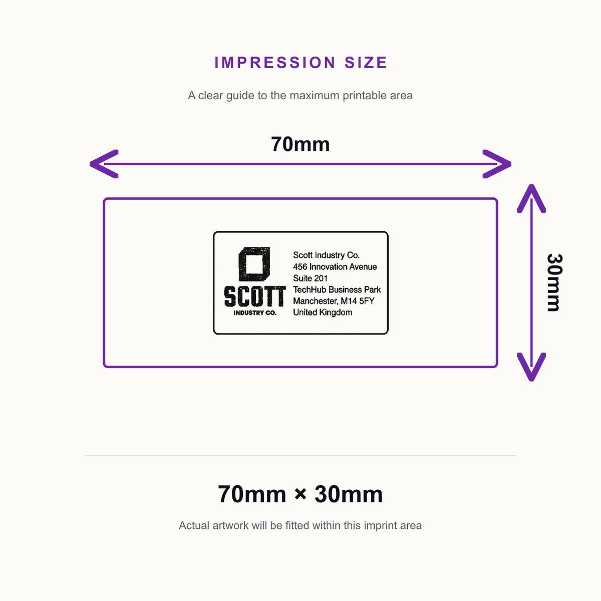 Colop Printer C50 | 6 Line Text & Logo Rubber Stamp | 70 x 30mm – impression size guide 70mm × 30mm