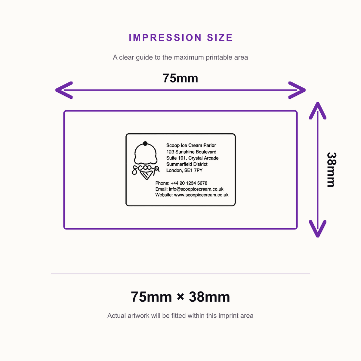 Colop Printer C60 | 8 Lines Text & Logo Rubber Stamp | 75 x 38mm – impression size guide 75mm × 38mm
