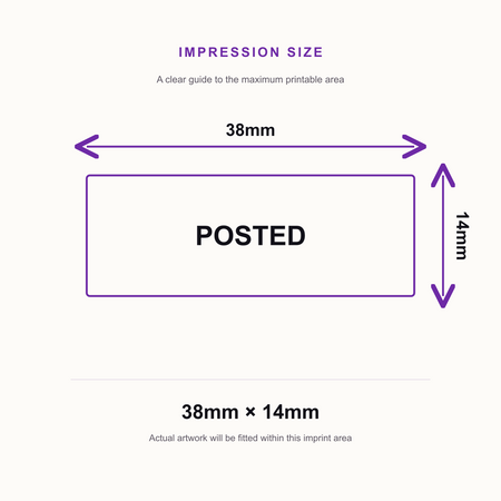 SD4U Imprint 11 POSTED Word Stamp in 5 Ink Colours | 38 x 14mm – impression size guide 38mm × 14mm