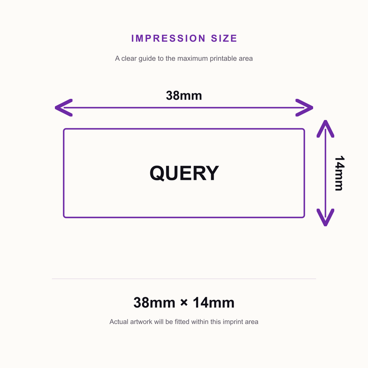 SD4U Imprint 11 QUERY Word Stamp in 5 Ink Colours | 38 x 14mm – impression size guide 38mm × 14mm