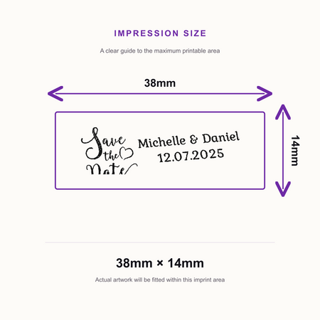 SD4U Imprint 11 | Save the Date Rubber Stamp | 37 x 13mm – impression size guide 38mm × 14mm