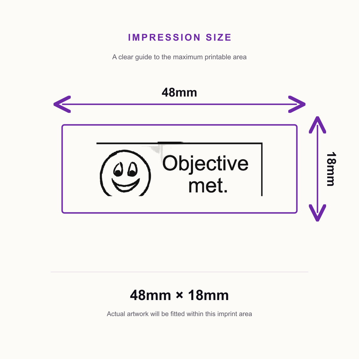 Objective Met Stamp | Self Inking Teacher Marking Stamp | Classroom Feedback Rubber Stamp – impression size guide 48mm × 18mm