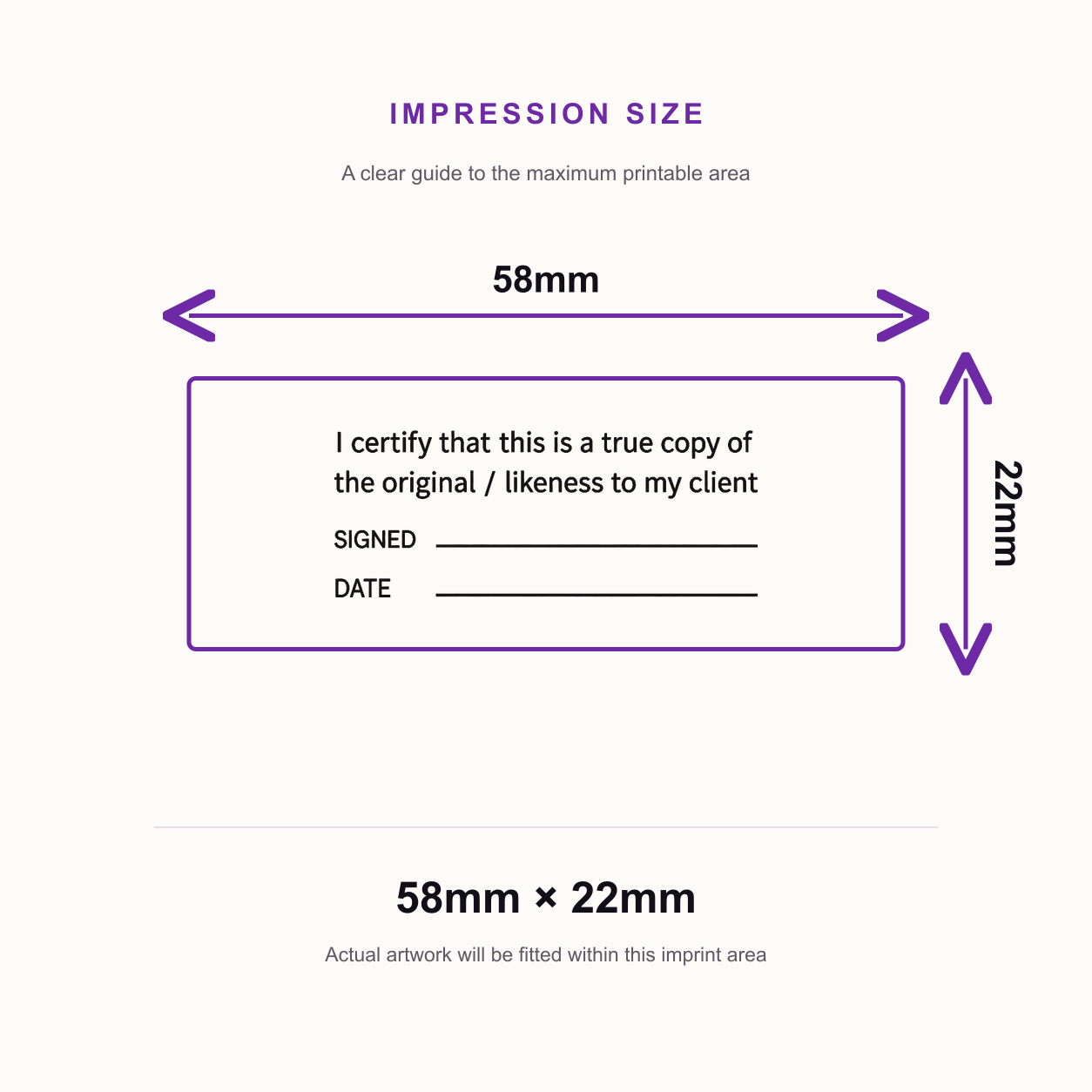 I Certify True Copy of the Original & Likeness to Client Stamp | Document & Identity Verification Rubber Stamp | Legal & – impression size guide 58mm × 22mm