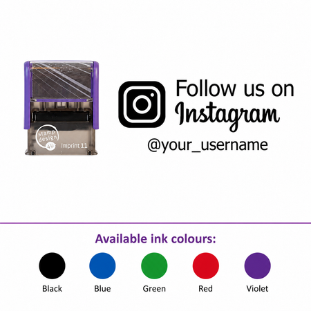SD4U Imprint 11 | Follow us on Instagram Social Media Rubber Stamp in 5 Ink Colours| 37 x 13mm – smaller stamp, enlarged isolated imprint and five available ink colours