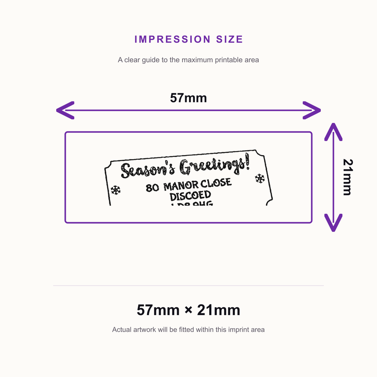 SD4U Imprint 13 | Christmas Season's Greatings Address Rubber Stamp | 57 x 21mm – impression size guide 57mm × 21mm