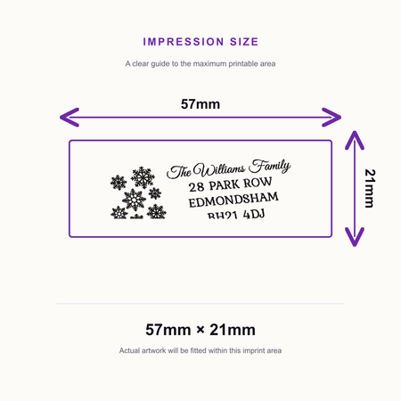 SD4U Imprint 13 | Snowflakes Christmas Address or Christmas Message Rubber Stamp | 57 x 21mm – impression size guide 57mm × 21mm
