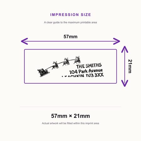 SD4U Imprint 13 | Santa's Sleigh Address or Message Rubber Stamp | 57 x 21mm – impression size guide 57mm × 21mm