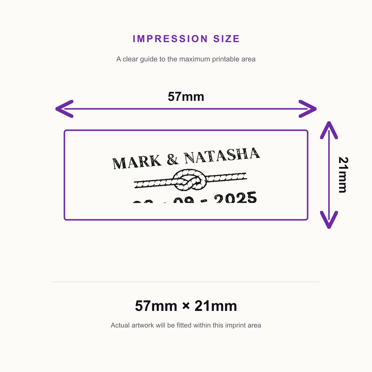 SD4U Imprint 13 | Tie the Knot Wedding Rubber Stamp | 57 x 21mm – impression size guide 57mm × 21mm