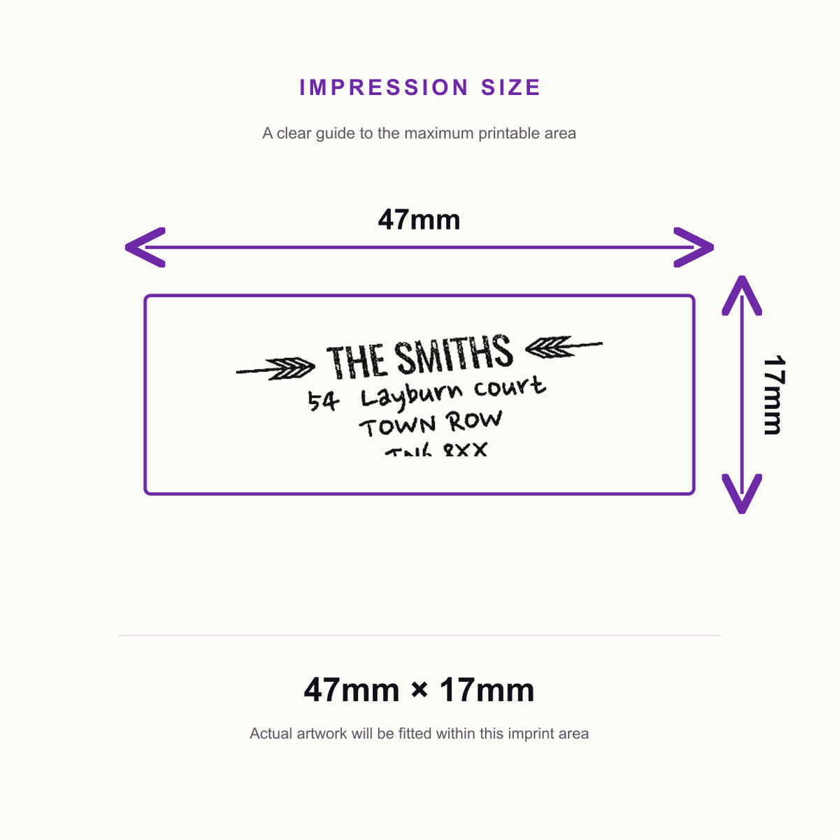 SD4U Imprint 12 | Arrow Address Rubber Stamp | 47 x 17mm – impression size guide 47mm × 17mm