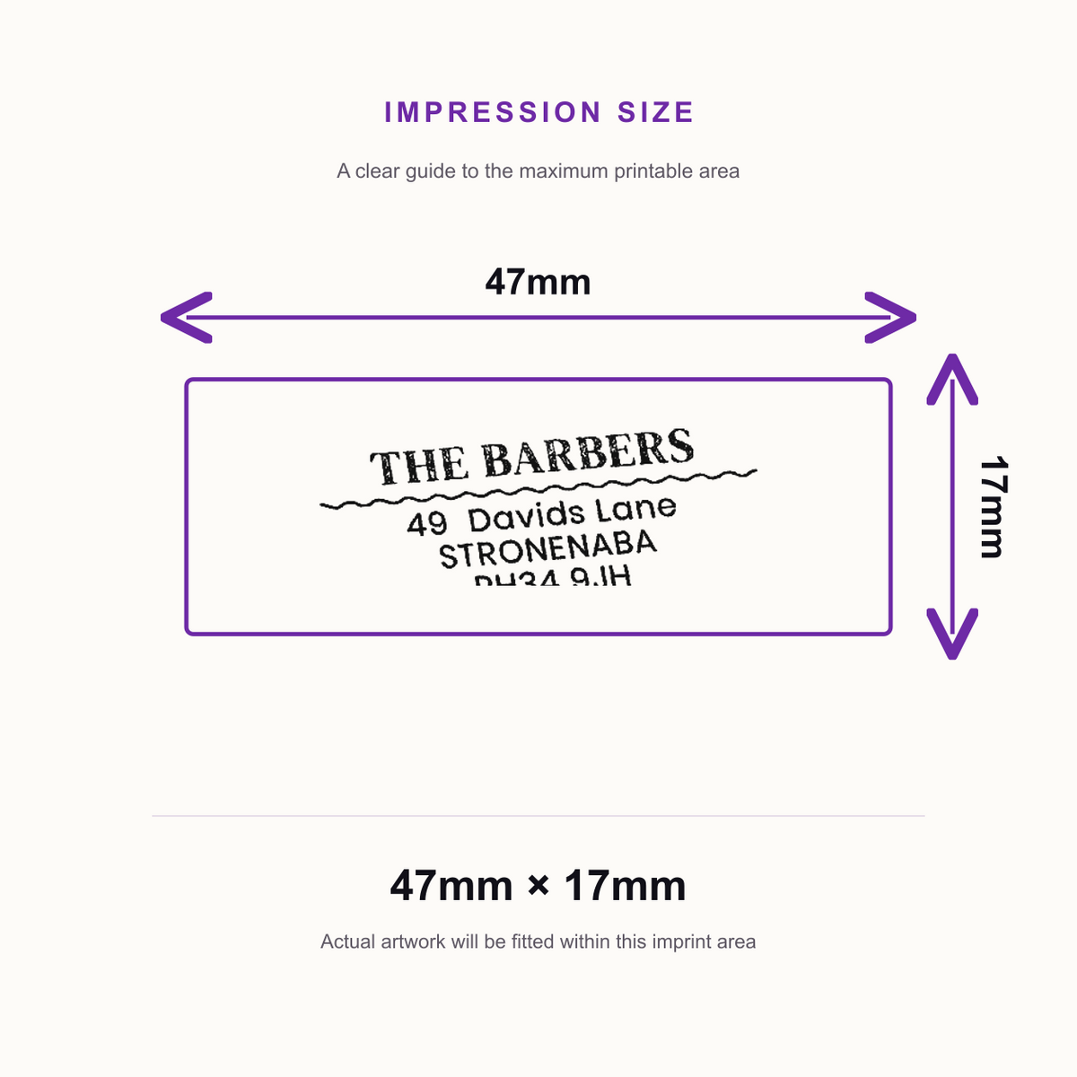 SD4U Imprint 12 | Wavy Line Address Rubber Stamp | 47 x 17mm – impression size guide 47mm × 17mm