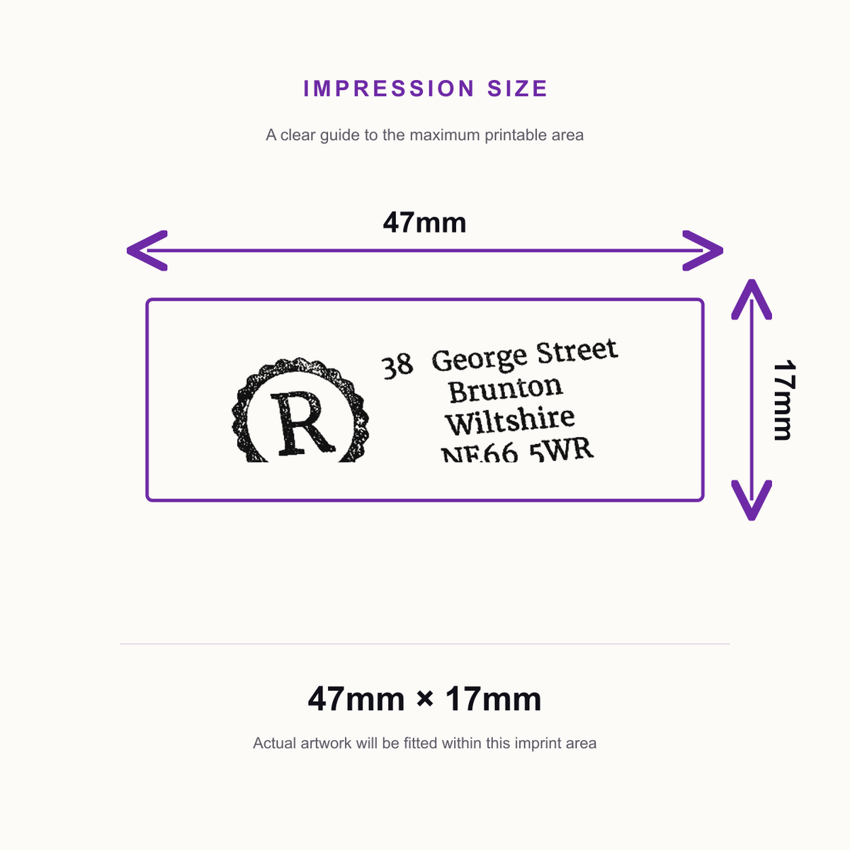 SD4U Imprint 12 | Monogram Address Rubber Stamp | 47 x 17mm – impression size guide 47mm × 17mm