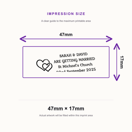 SD4U Imprint 12 | 4 Line Hearts Wedding Rubber Stamp | 47 x 17mm – impression size guide 47mm × 17mm