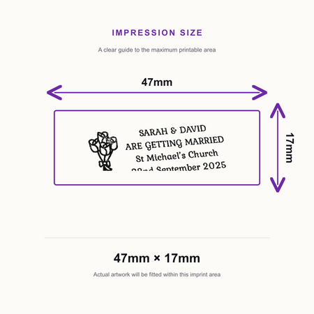 SD4U Imprint 12 | 4 Line Flowers Wedding Rubber Stamp | 47 x 17mm – impression size guide 47mm × 17mm