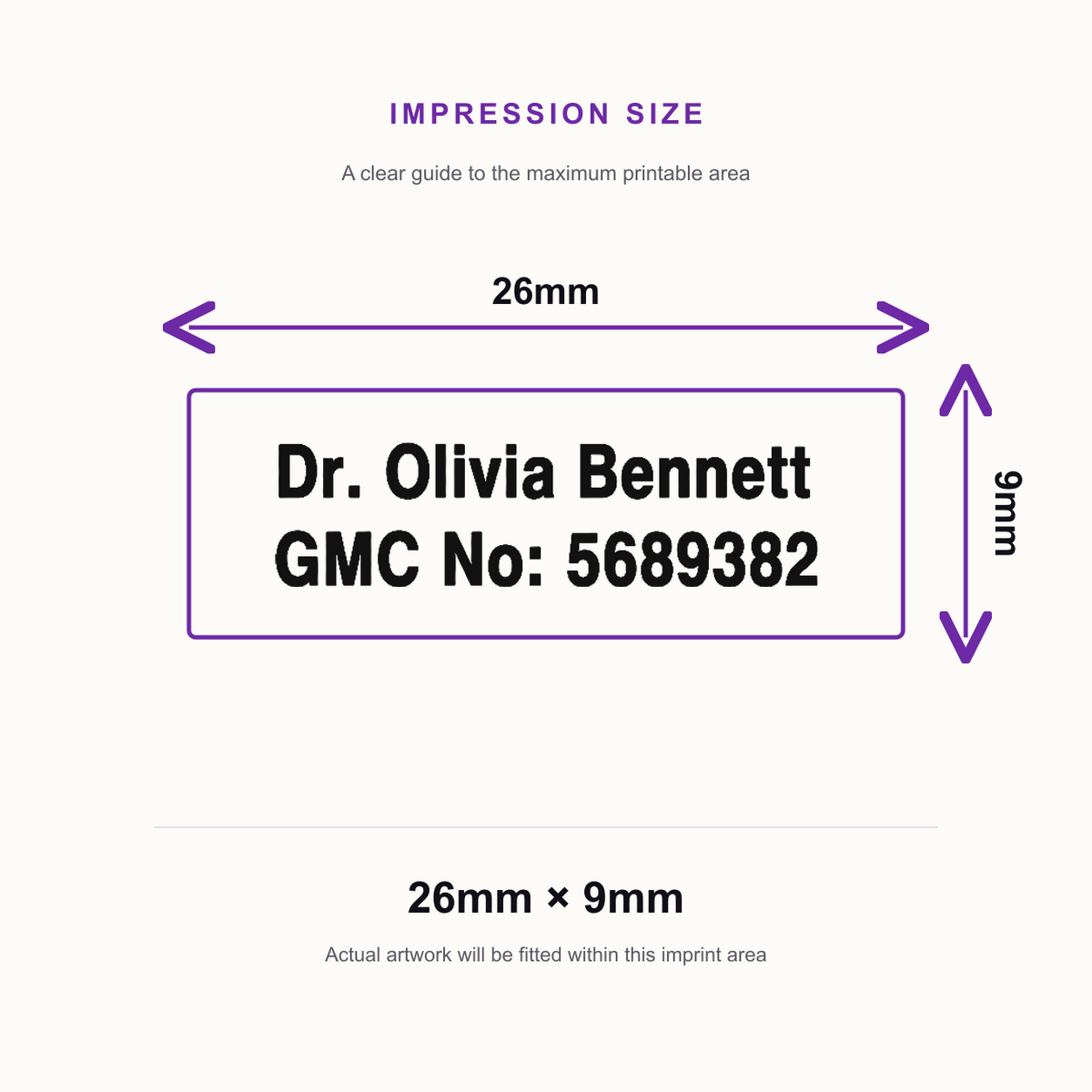 NHS Nurse's Keyring Stamp – impression size guide 26mm × 9mm