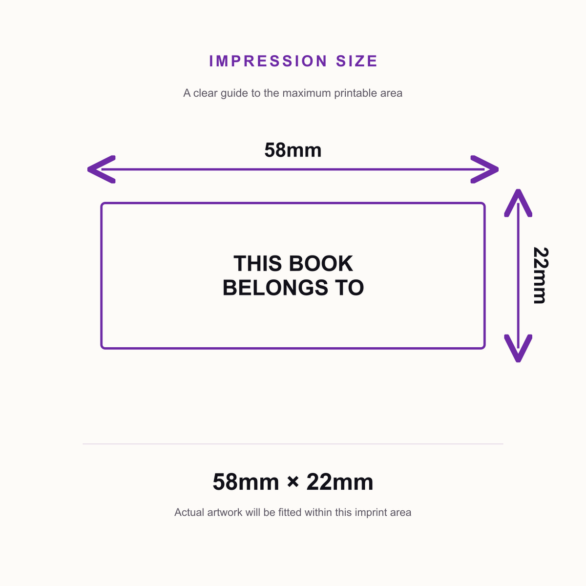 Personalised Library Book Stamp Custom Stamp – impression size guide 58mm × 22mm