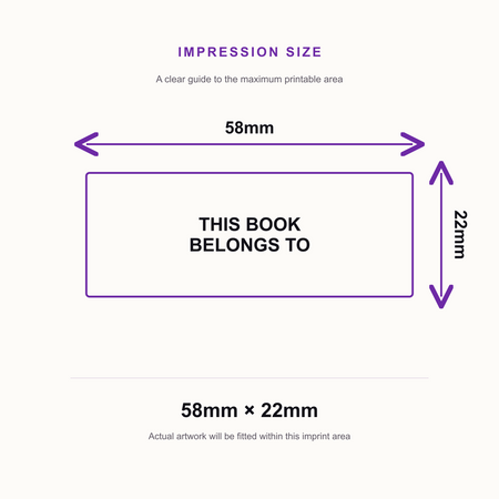 Personalised Library Book Stamp Custom Stamp – impression size guide 58mm × 22mm