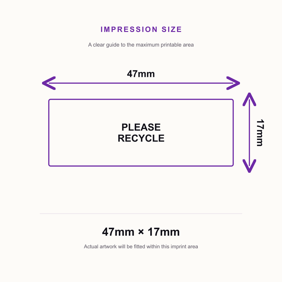 Please Recycle Imprint 12 Rubber Stamp – 48 x 18mm – impression size guide 47mm × 17mm