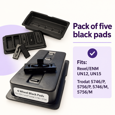 Rexel and Trodat UN12/15 black replacement pads with verified compatible models