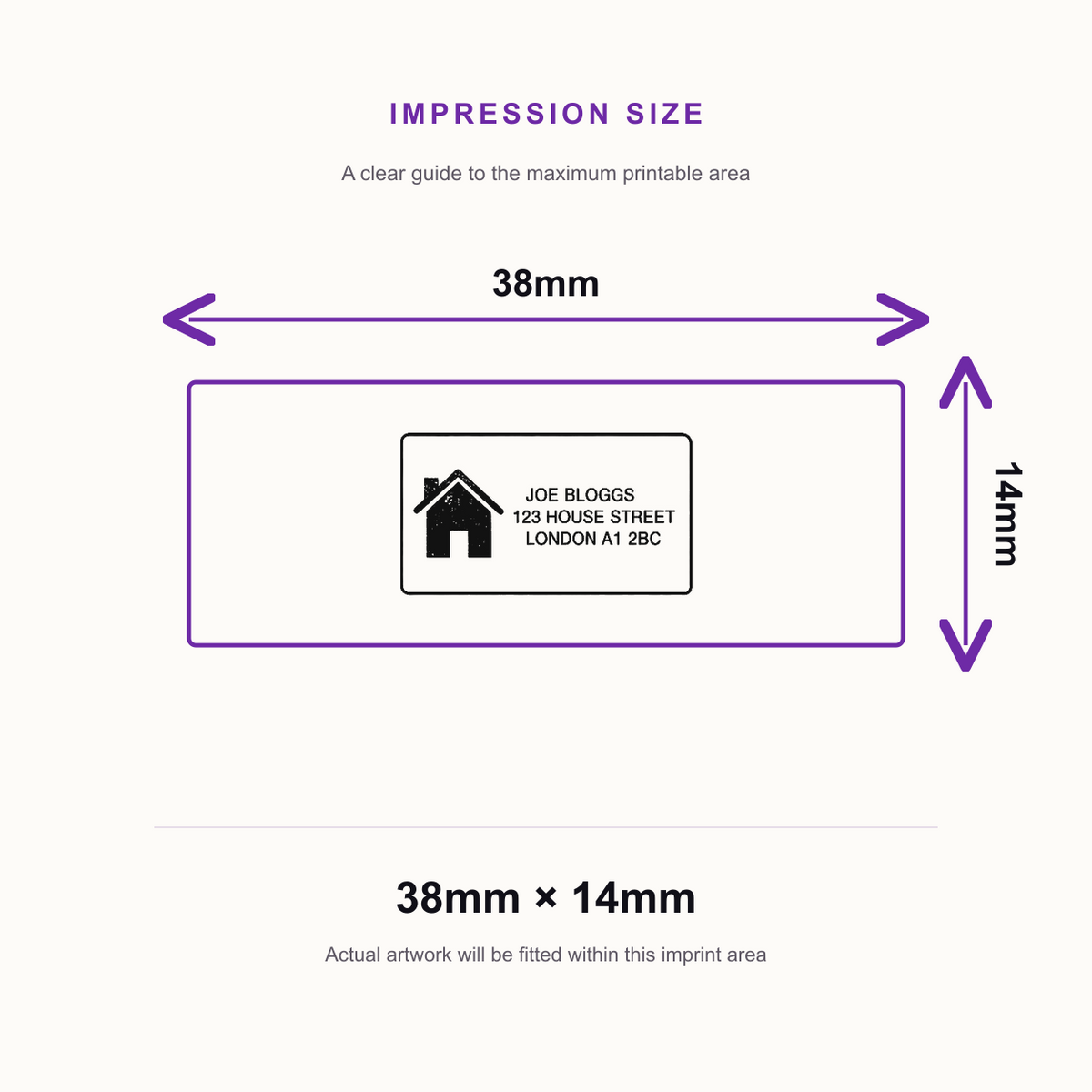Personalised Business 3 Line Address Stamp | SD4U Imprint 11 Self-Inking Return Address Stamp – impression size guide 38mm × 14mm