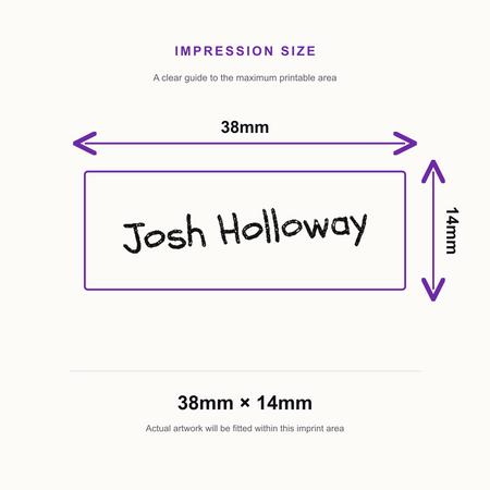 Personalised Clothing Name Stamp | School Uniform Name Stamp | Self-Inking – impression size guide 38mm × 14mm