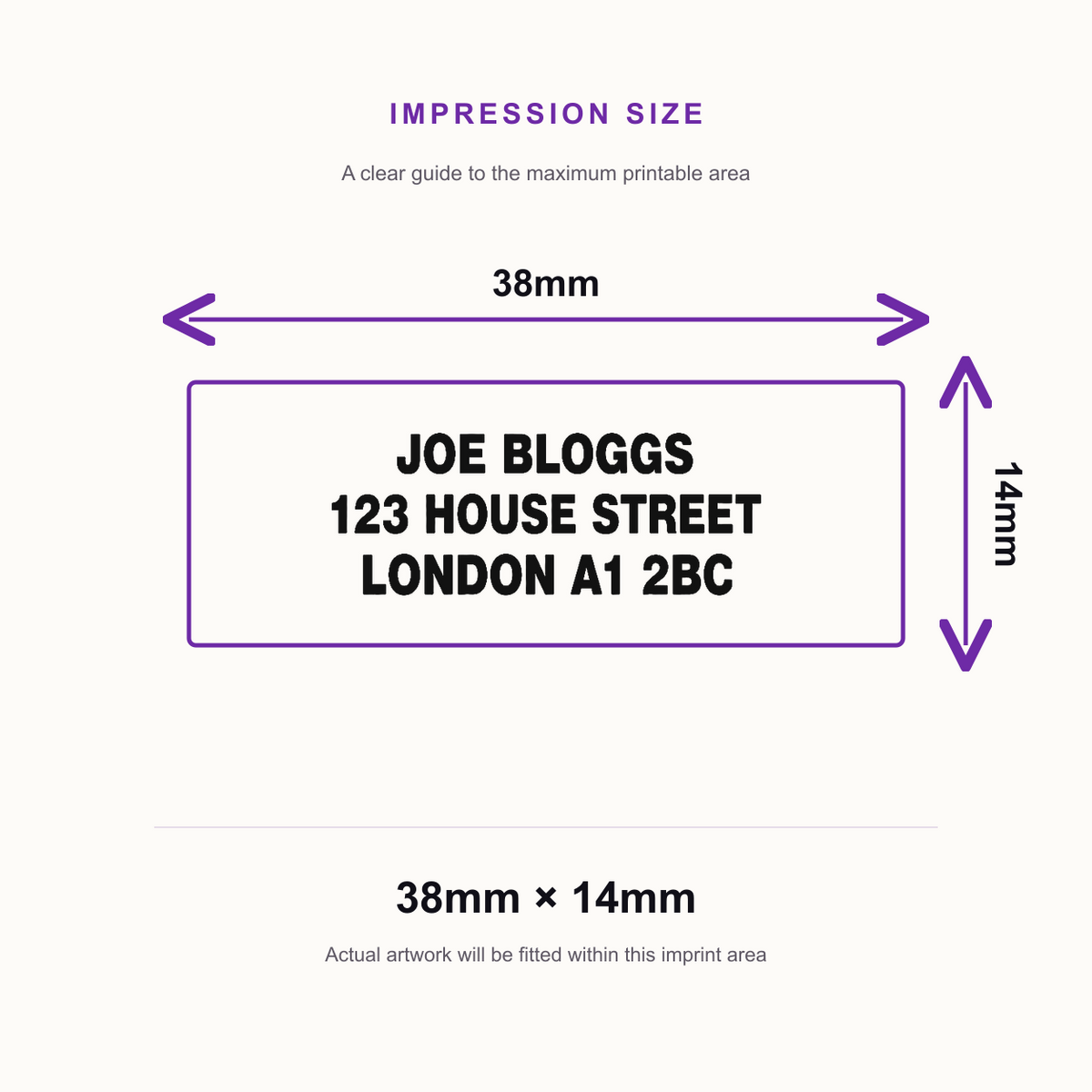 SD4U Imprint 11 | 3 Line Text Rubber Stamp | 37 x 13mm – impression size guide 38mm × 14mm