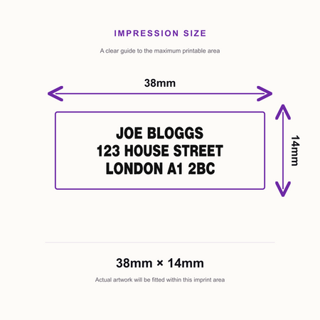 SD4U Imprint 11 | 3 Line Text Rubber Stamp | 37 x 13mm – impression size guide 38mm × 14mm