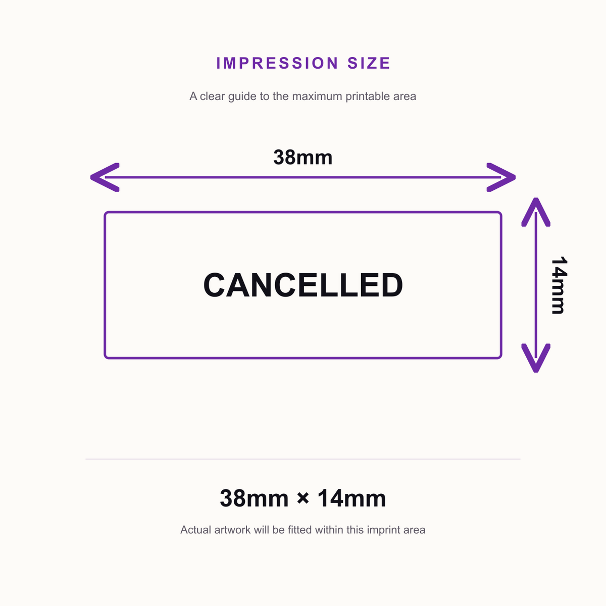 SD4U Imprint 11 CANCELLED Word Stamp in 5 Ink Colours | 38 x 14mm – impression size guide 38mm × 14mm