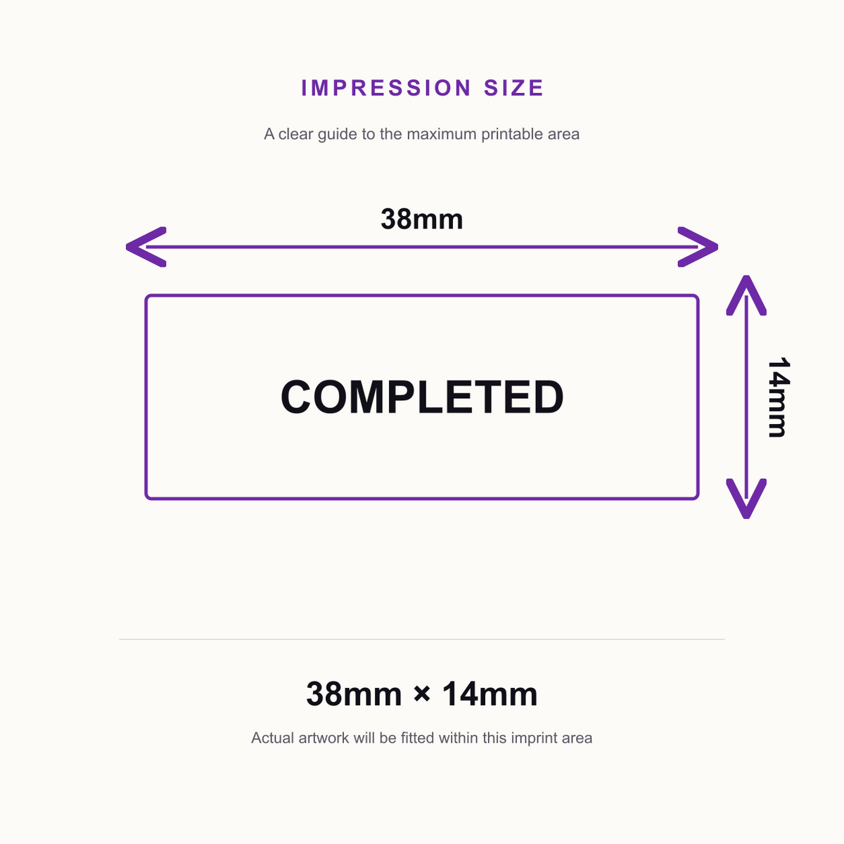 SD4U Imprint 11 COMPLETED Word Stamp in 5 Ink Colours | 38 x 14mm – impression size guide 38mm × 14mm