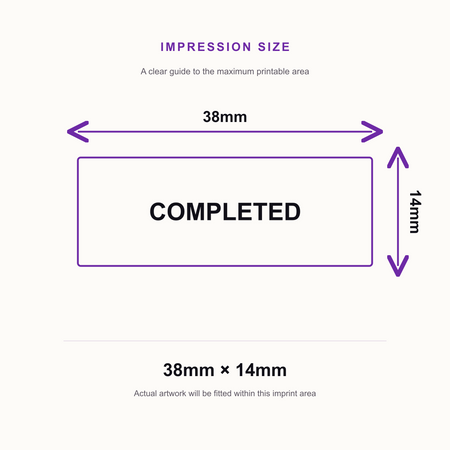SD4U Imprint 11 COMPLETED Word Stamp in 5 Ink Colours | 38 x 14mm – impression size guide 38mm × 14mm